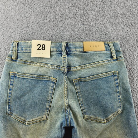 mnml M5 Stretch Denim Jeans Mens 28 Blue Ankle Zip Tapered Skinny Distressed - Picture 14 of 15